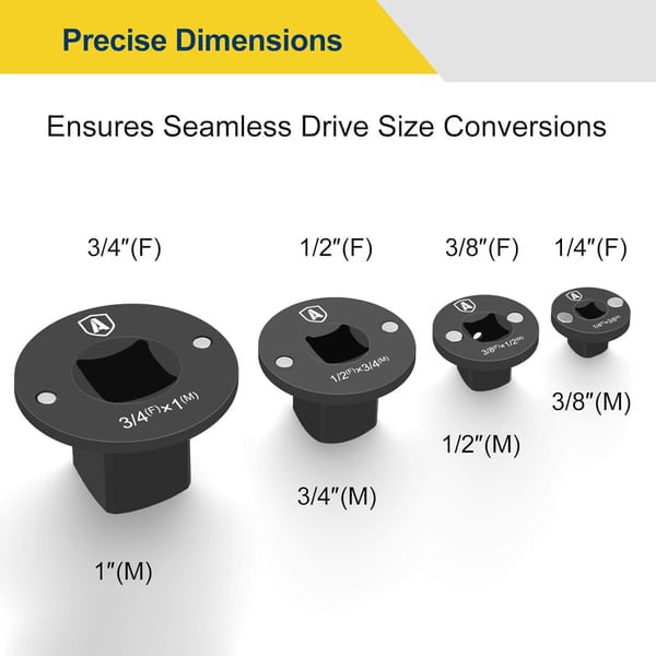 ✨2025 Low Profile Impact Socket Adapter Set – Industrial Drive Ratchet & Wrench Adapter Set for Tight Spaces, 4PC Hardware Kit: 3/4" to 1", 1/2" to 3/4", 1/2" to 3/8", 1/4" to 3/8"